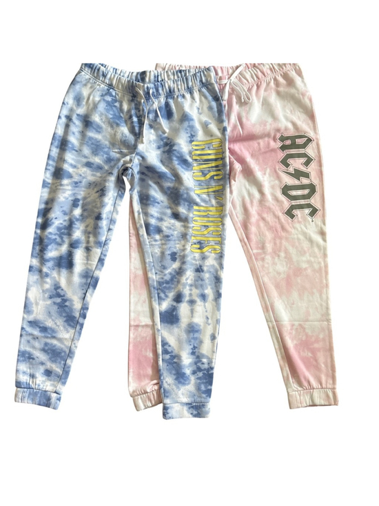 AC/DC Pants - Tie-Dye Joggers - Guns and Roses & AC/DC - size L/XL